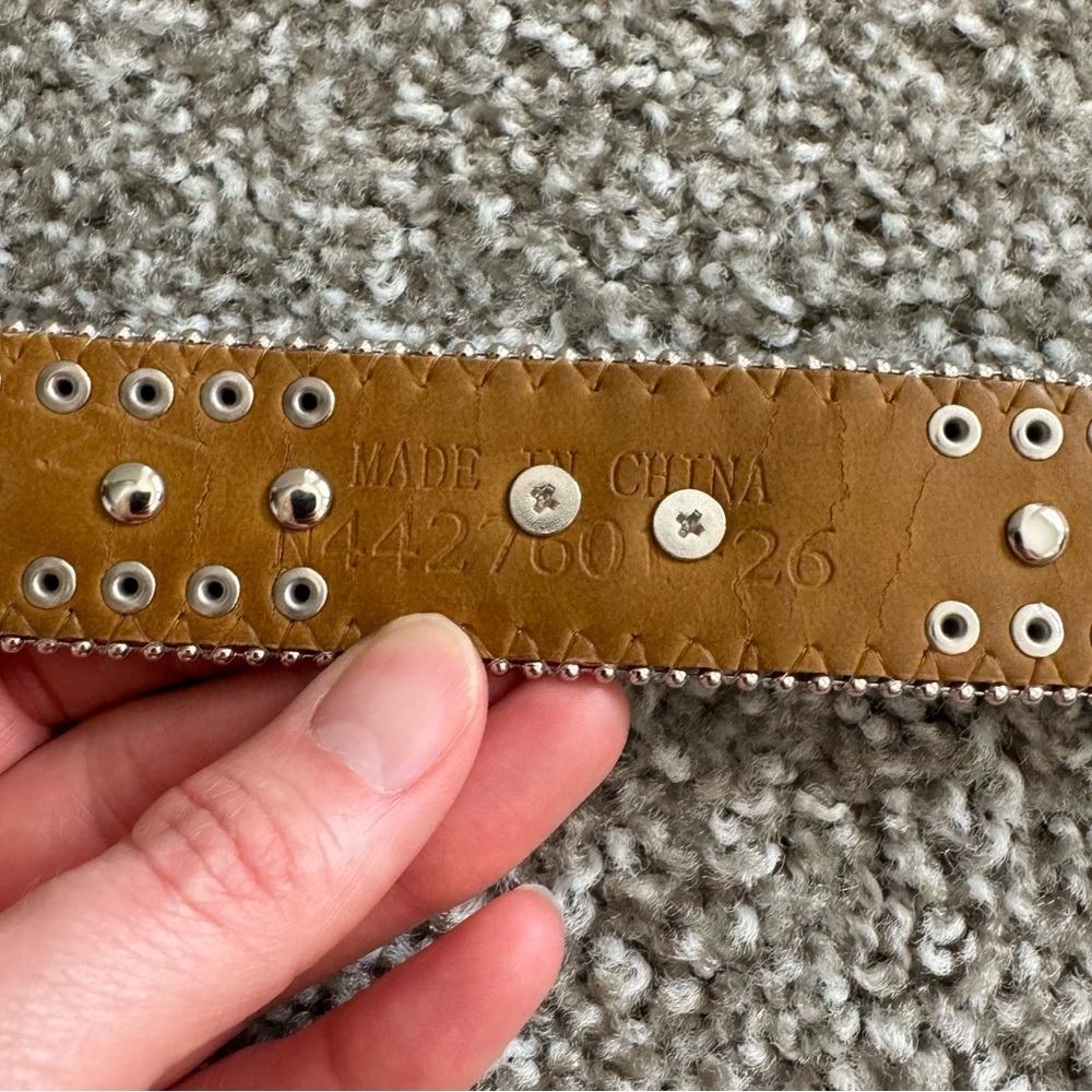 Nocona Leather Belt 26 Black Studded Rhinestone Sliver Bling Cowgirl Y2K Boho‎ - Picture 5 of 14